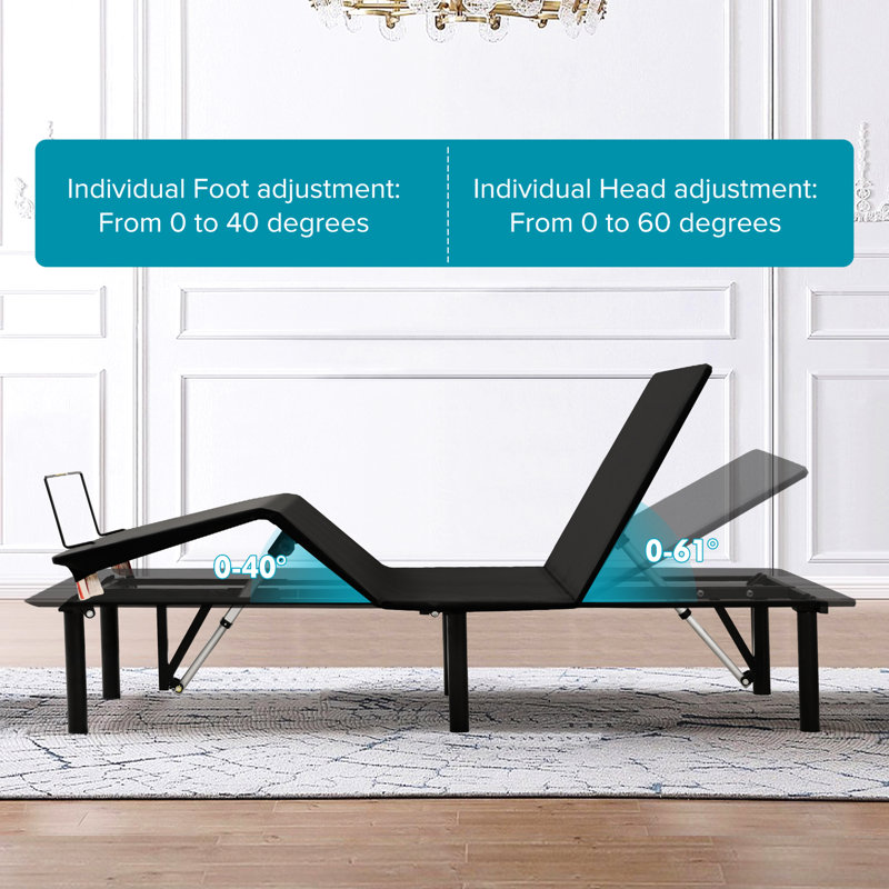 Base de lit très grand divisé moderne - structure de mobilier de chambre à coucher réglable avec repose-pieds et support en métal avec fonction de gravité zéro Télécommande sans fil