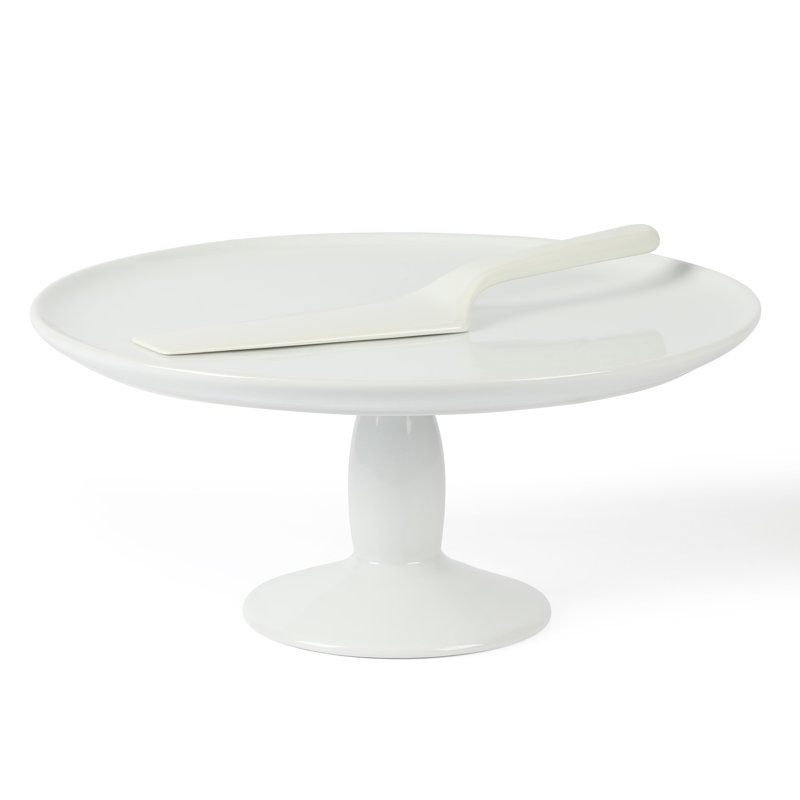 White Ceramic 12" Cake Stand with Server