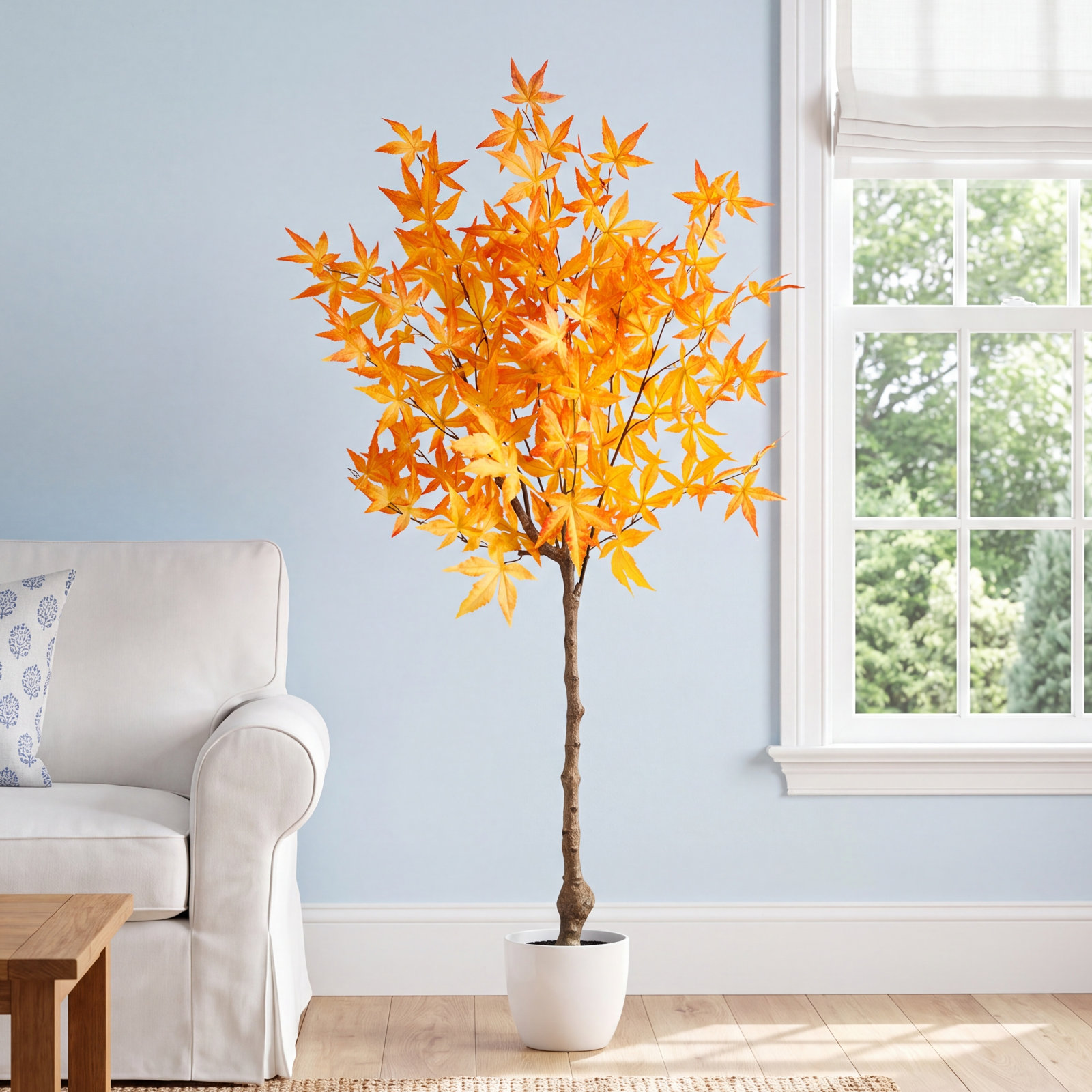 Faux Maple Tree in Pot Liner, Yellow, 48" H x 21" W x 16" D