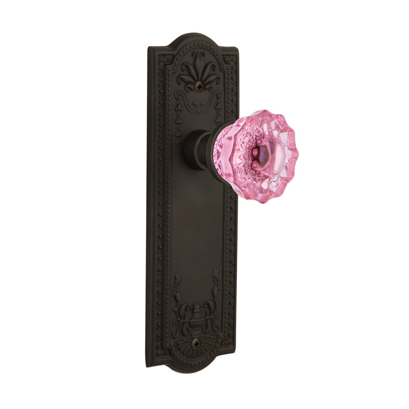 Plaque Meadows avec bouton de porte rose cristal, 2 3/4, Bronze frotté à l'huile