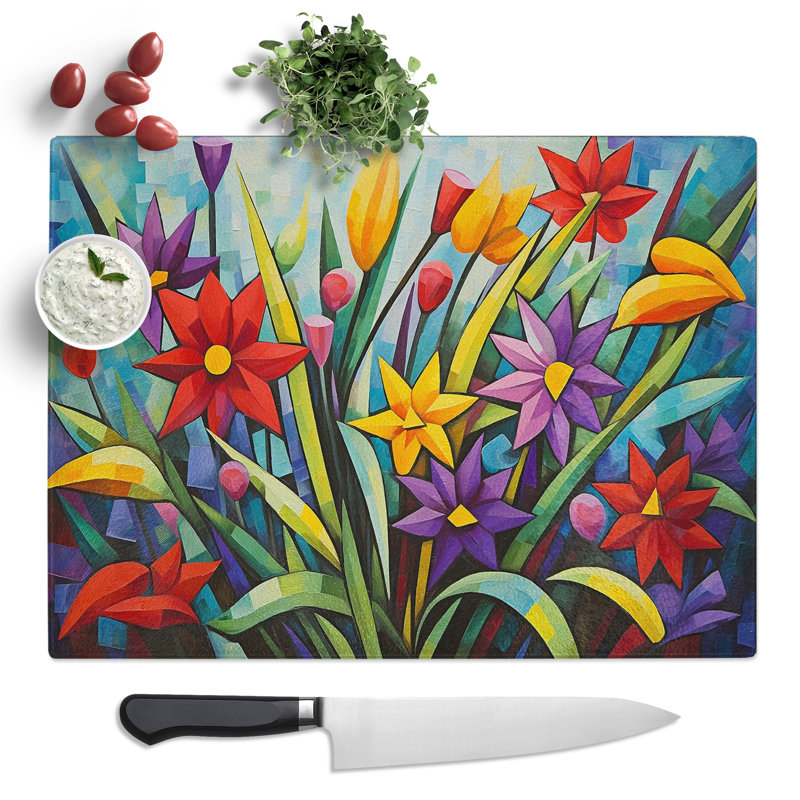 Wildflowers Cubism  Glass Chopping Board