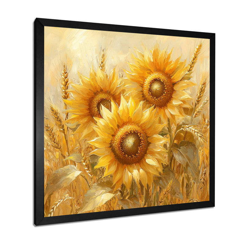 Art mural de tournesols dans la basse-cour à blé VI, Reproduction encadrée d'une seule photo, Noir, noir, noir, noir