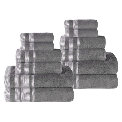 Ensemble de 12 serviettes de bain en coton dobby à bordure en peluche douce et absorbante, poids moyen