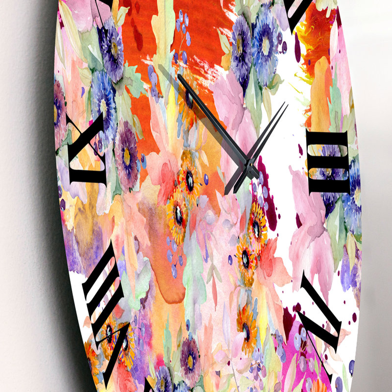 Horloge murale moderne Vibrant Wild Spring Leaves and Wildflowers VI, Petit