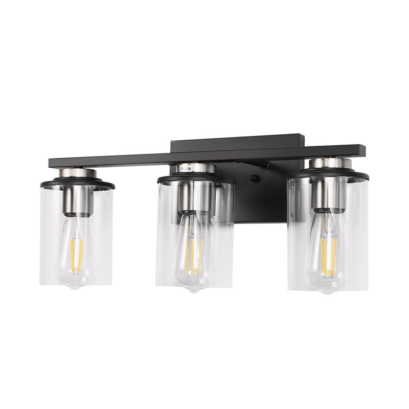 Éclairage pour salle de bain 3 lumières noir et nickel brossé avec abat-jour en verre transparent Lilwen