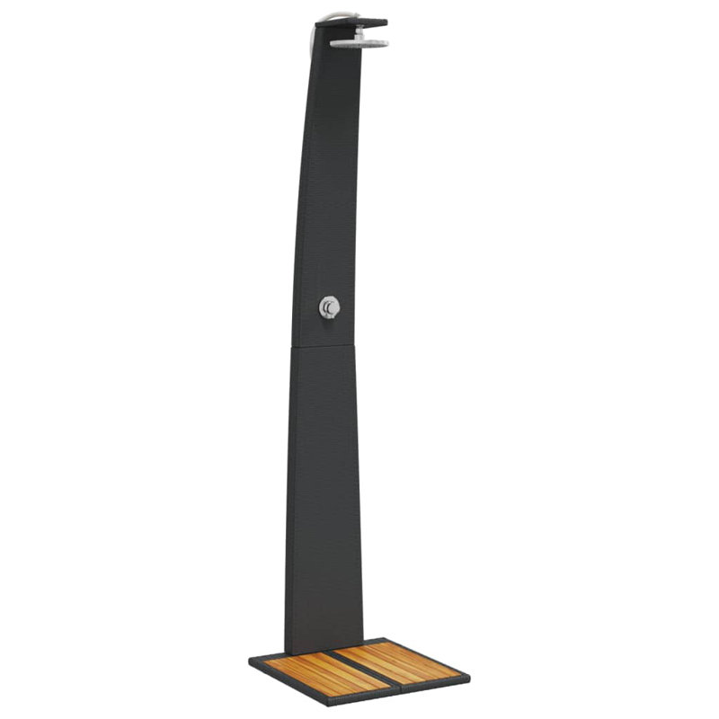 Douche extérieure autoportante en bois / PE / acier de 88,2 po avec pomme de douche amovible, Noir, noir, noir, noir