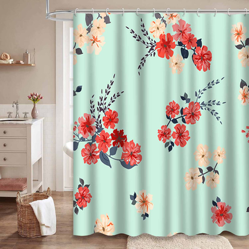 Mignon petit rideau de douche rose avec 12 crochets, L 72 po x l 84 po