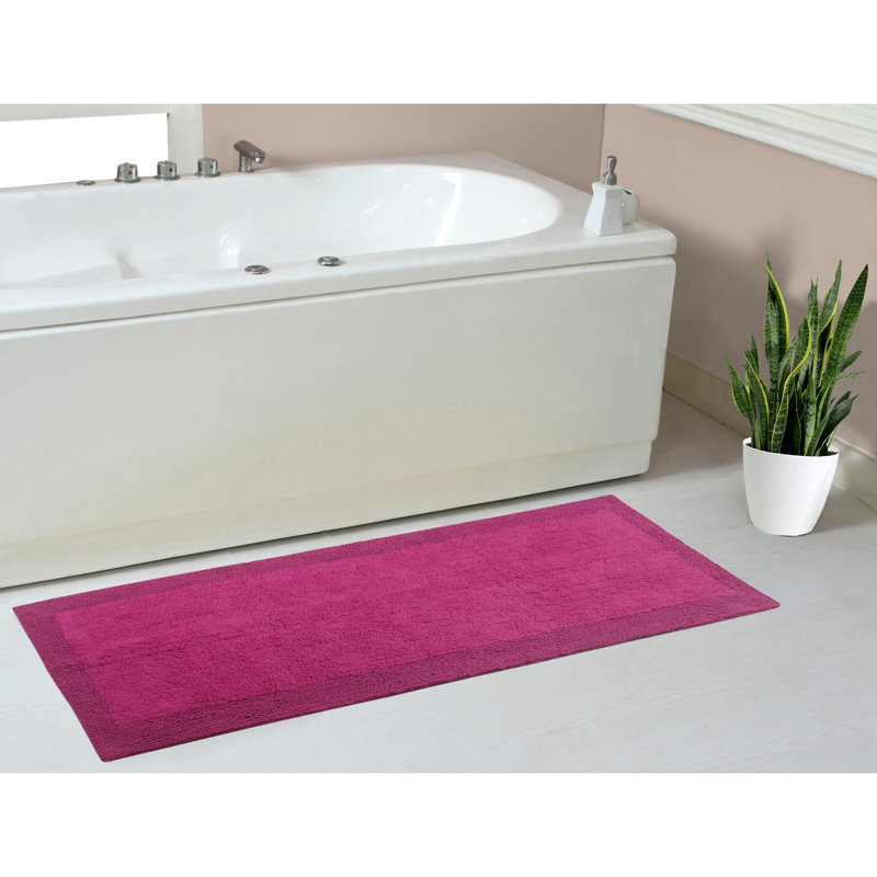 Bruss Luxury Solid Color Bath Rug Reversible, Hot Pink, 21" W x 54" L