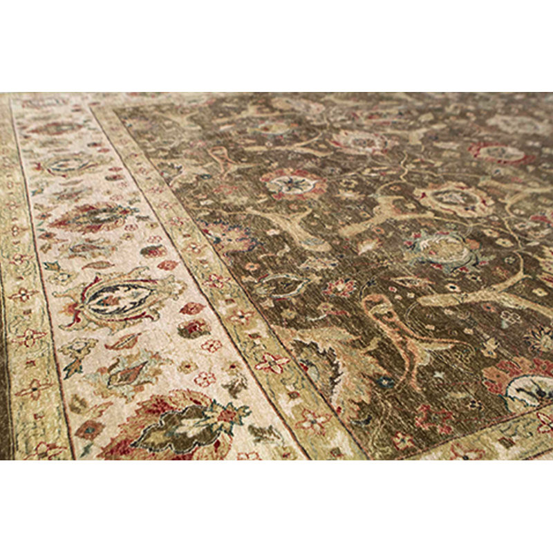 Tapis brun et ivoire de haute qualité noué à la main