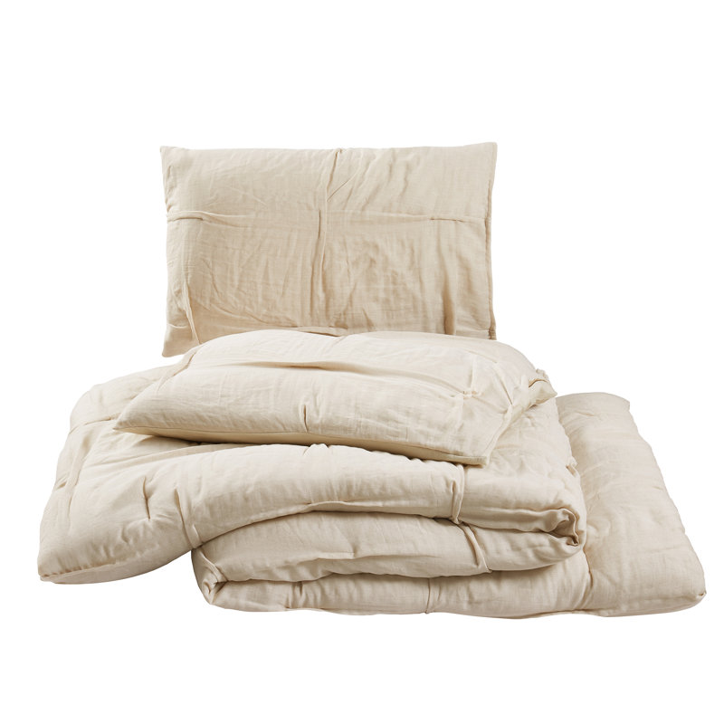 King Cream Cotton Linen Reversible 3-Piece Comforter Set