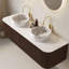Meuble-lavabo de salle de bain 60 po avec lavabos 60 po, bordures courbées et rayées avec 2 tiroirs, 2 lavabos en céramique blanche avec motif de pierre, pré-assemblé