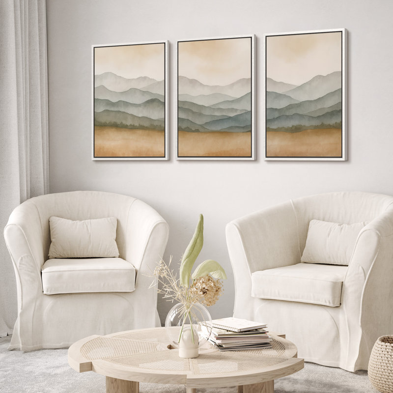 «Layered Green Mountain Ridges Landscape», reproduction d'art sur toile encadrée, 3 pièces, H 24 po x l 16 po x P 1,5 po