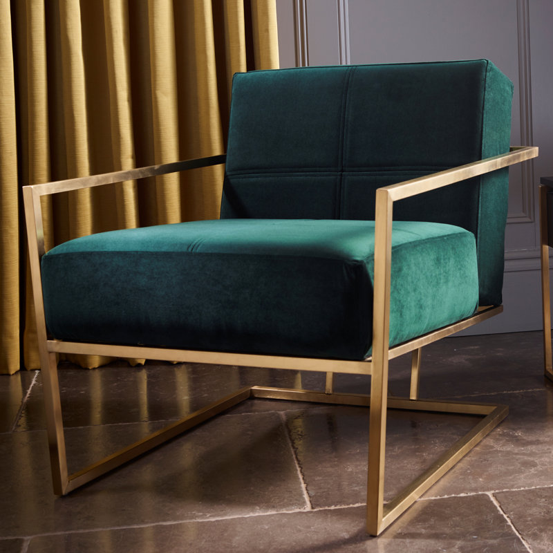 Euclid Velvet Accent Chair, Brass Brushed, Deep Green