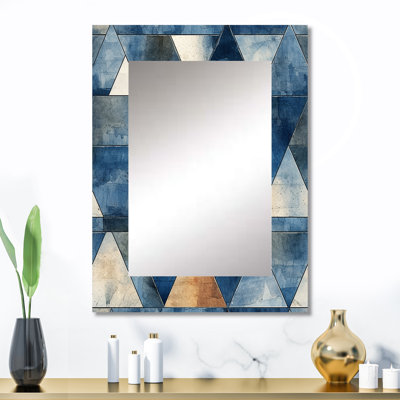 Yerres rustique cobalt Triangle Symphony - miroir mural géométrique unique, miroir moderne, impression d'art en métal