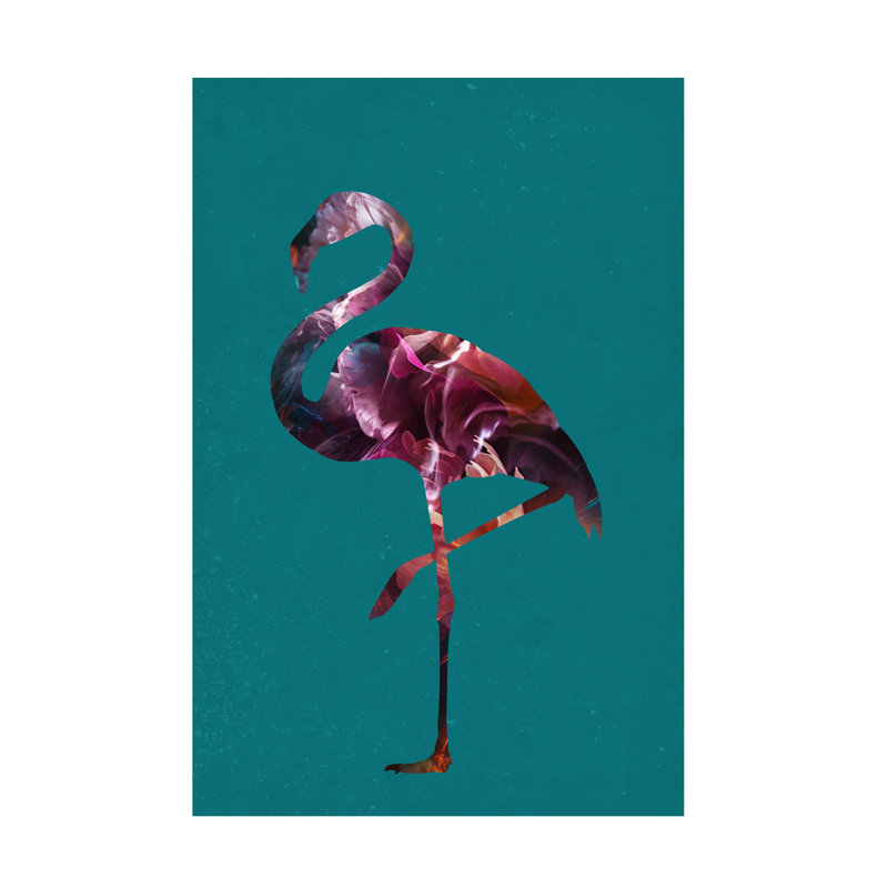 Pink Flamingo on Teal Canvas with Wood Frame, 19" x 12"