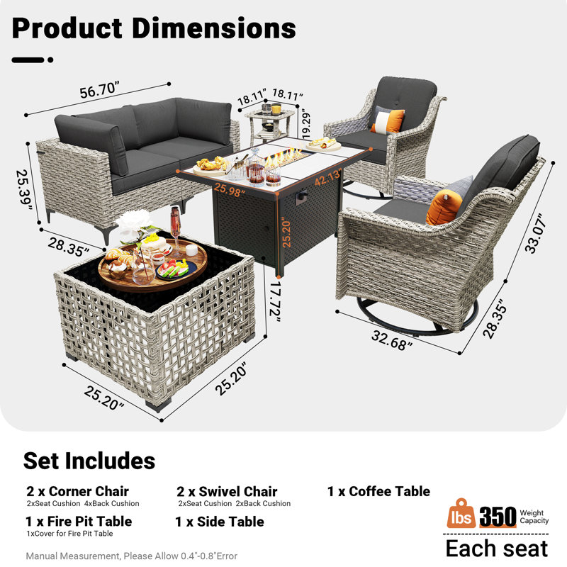 Emroy 7 - Piece Outdoor Wicker Sectional Seating Group with Cushions, Black