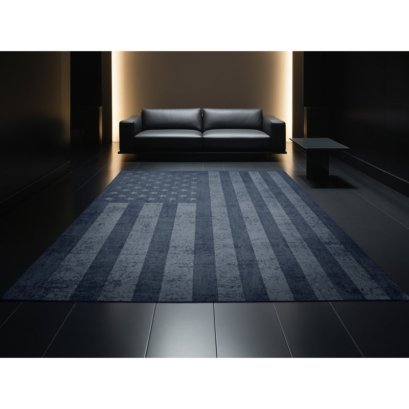 Soft Plush Farner July 4Th Modern & Contemporary Abstract Area Rug in Gray – Navy Binding, 8x10