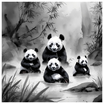 Tapis de bain Panda Family In Water