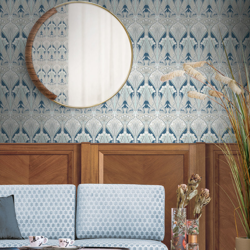 Mamadou Dragonfly Damask 10.05 m x 53 cm Wallpaper Roll, Aegean Blue/Dewdrop