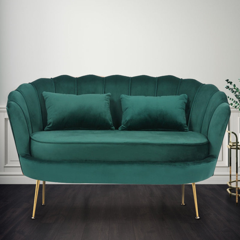 Carney Velvet Loveseat Accent Sofa, Emerald Green