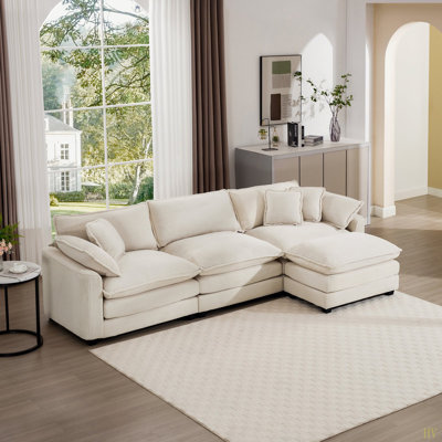 Canapé modulaire 3 places à assise profonde avec repose-pieds, meubles rembourrés confortables pour le salon, canapé en velours