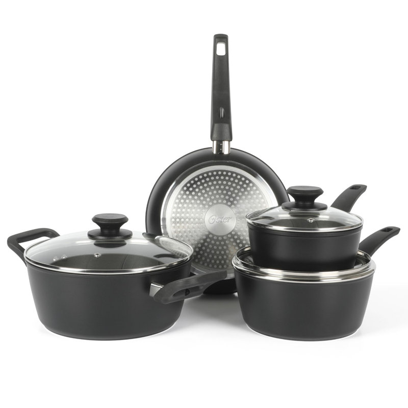 Oster Clairborne 7 Piece Aluminum Premium Nonstick Pots and Pans Cookware Set W/ Induction - White in , Black