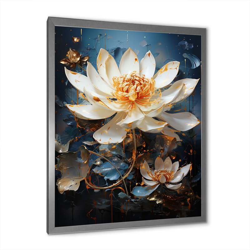 Opulent Reflections Lotus II sur toile, H 40 po x l 30 po x P 1,5 po, Cadre simple argenté