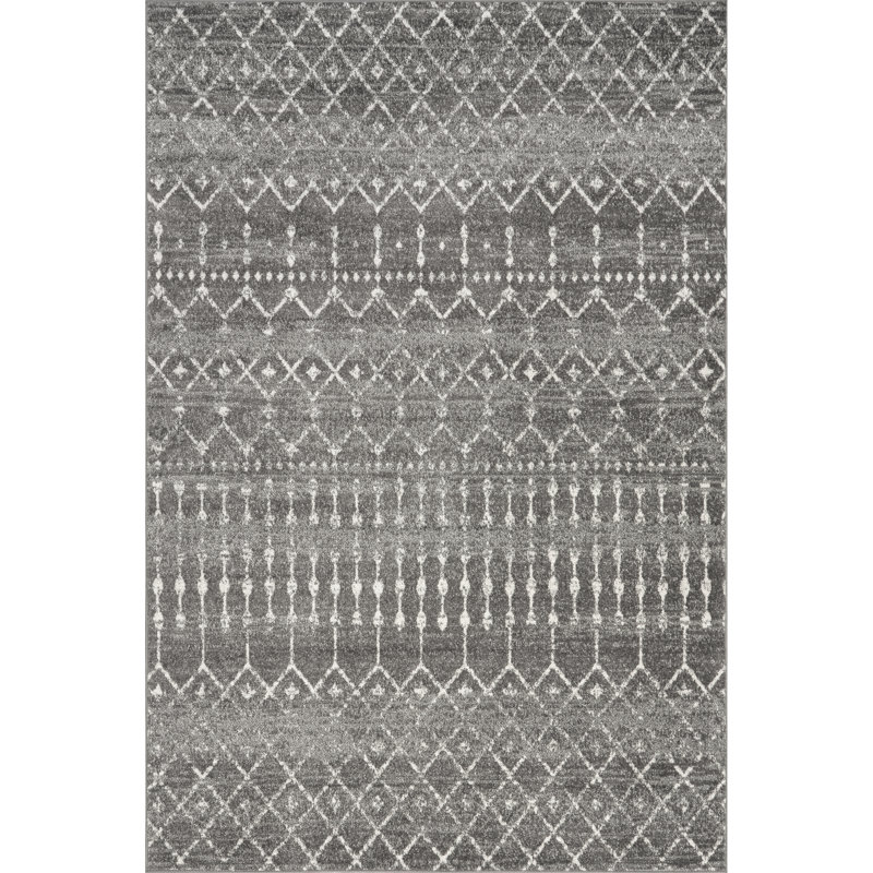 Tapis à motif géométrique marocain gris foncé Amanuel, Rectangle 4 pi x 6 pi