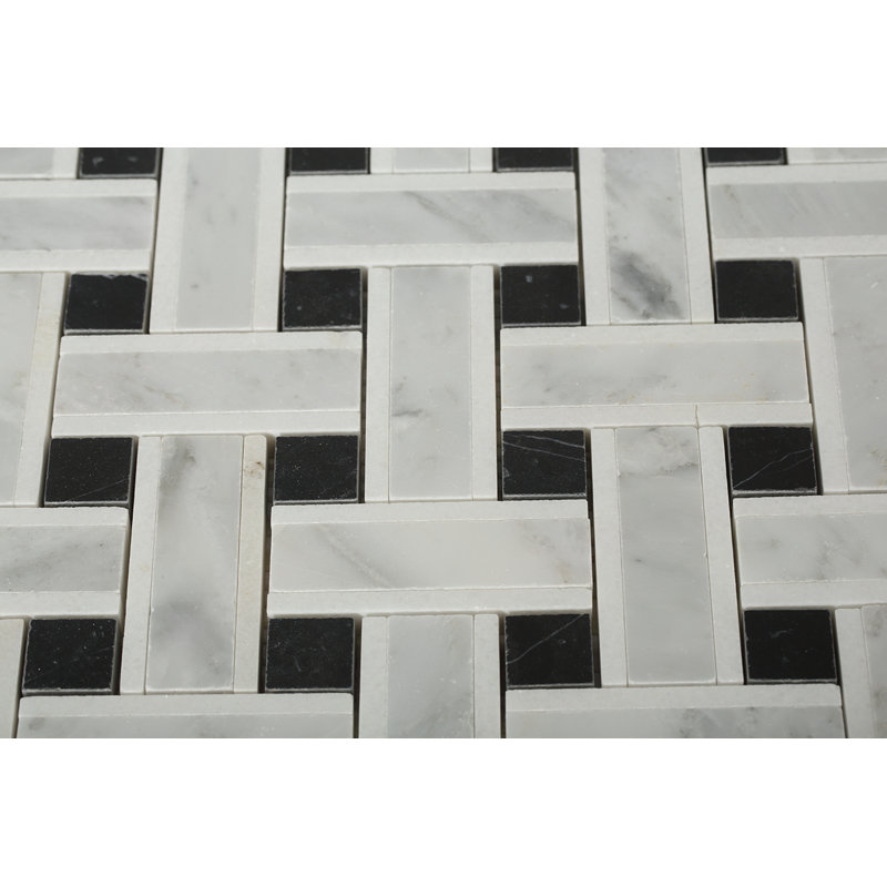 Yarn 1" x 3" Polished Marble Basketweave Mosaic Wall & Floor Tile, Threaded Onyx