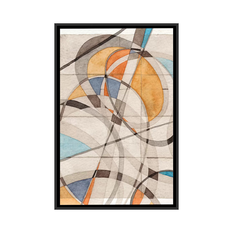 « ovales & lines i », impression sur toile, H 26 po x l 18 po x P 1,5 po, Toile avec cadre noir, Pas de tapis