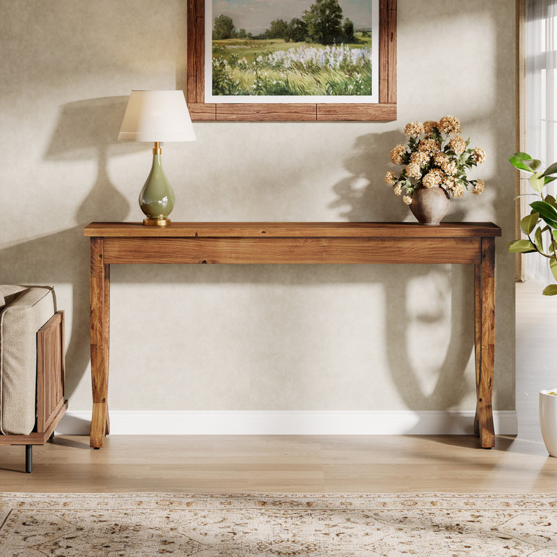 63-Inch Solid Wood Console Table, Farmhouse Entryway Table, Walnut