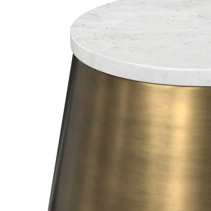 Benning White Marble and Antique Brass Round Side Table