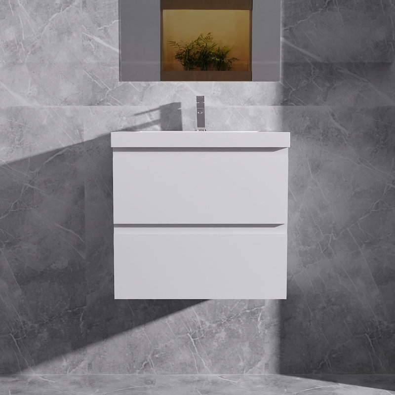 Meuble-lavabo flottant simple 24 po avec lavabo à surface solide 24 po, Blanc