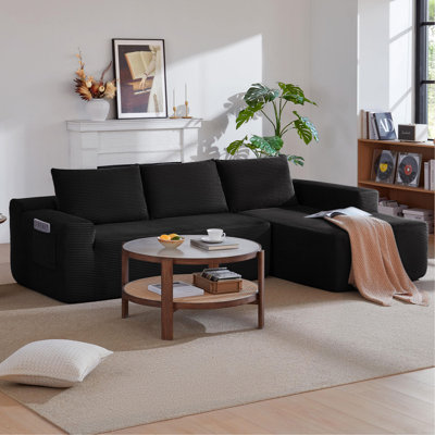 NOUVEAU Canapé modulaire en nuage avec méridienne en forme de L 96,9 "NOUVEAU, canapé modulaire moderne avec assise profonde, canapé rembourré pour la chambre à coucher du salon, aucun assemblage requis, (tissu en velours côtelé), noir, droite