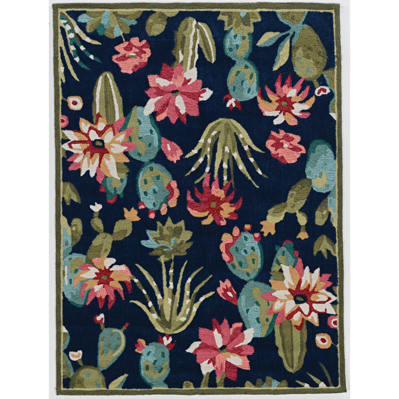 Mehcad Floral Handmade Tufted Navy/Green/Pink Area Rug, Rectangle 8' x 10'