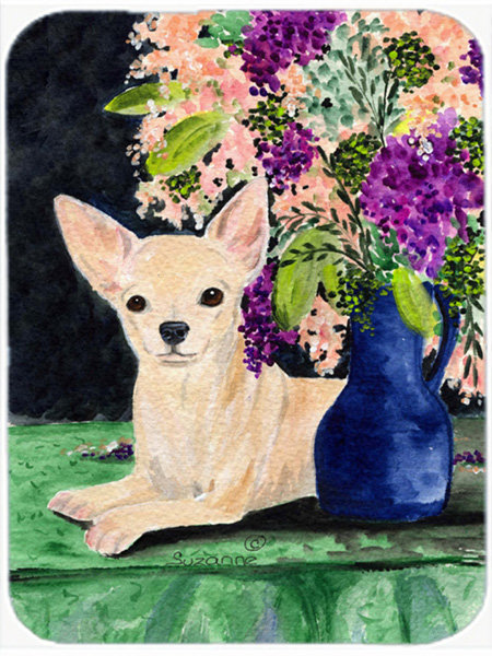 Planche à découper en verre Chihuahua et fleurs Winston porter