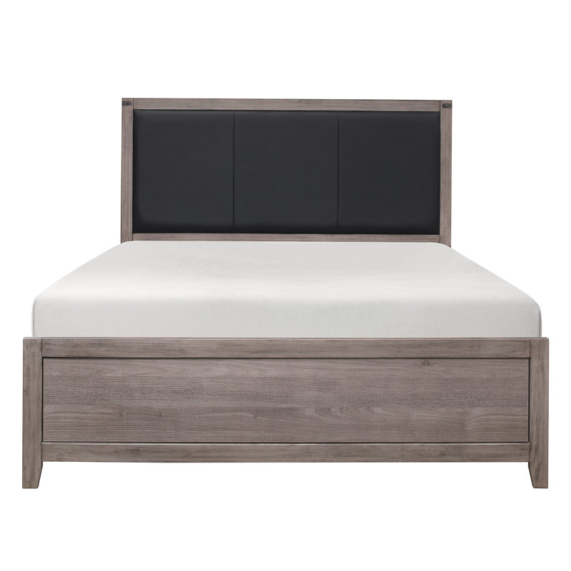 Mobilier de chambre à coucher de style décontracté en similicuir noir avec grand lit brun et gris 1pc