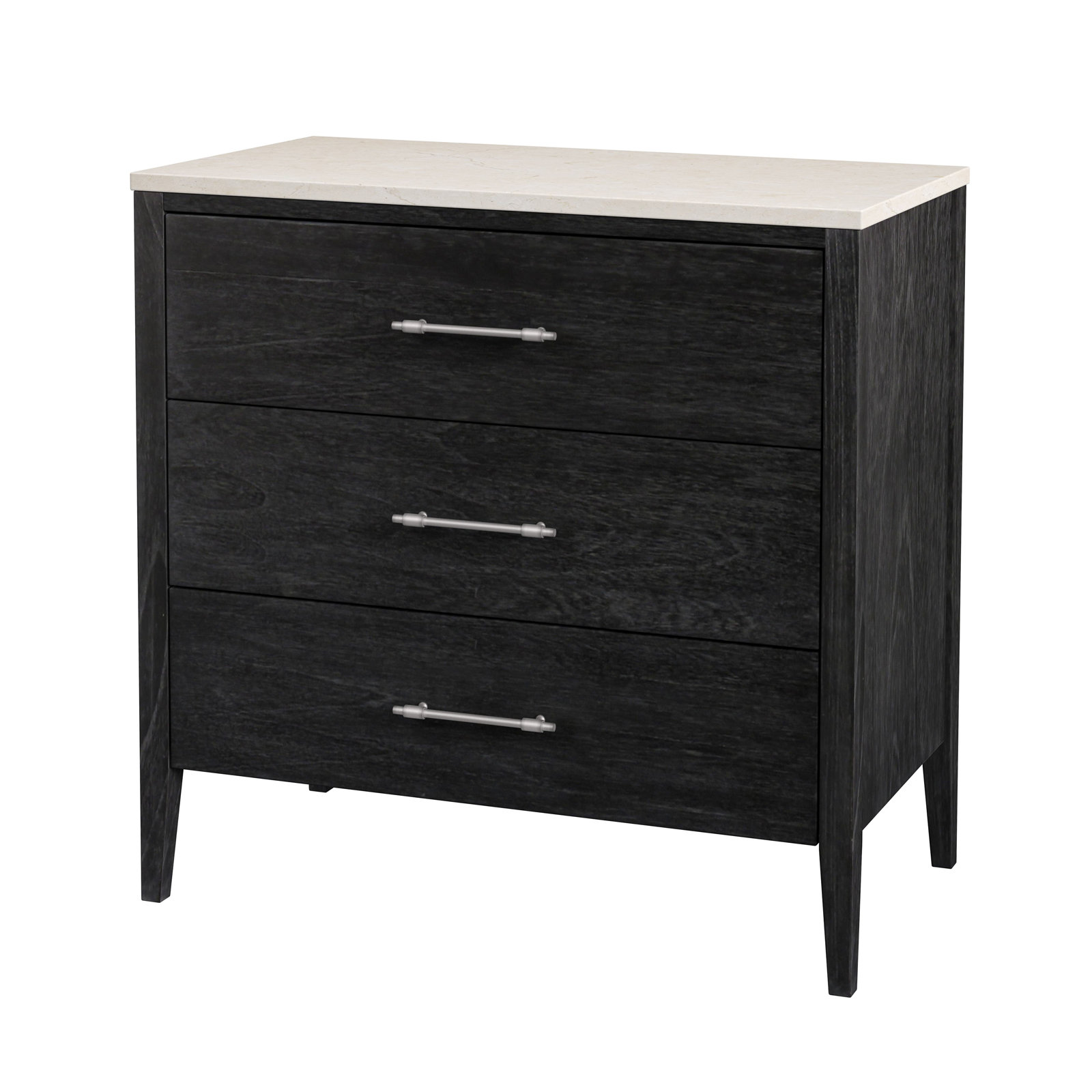 Isa 32.75 in. W Marble and Wood 3 Drawer Chest, Light Brown, Black
