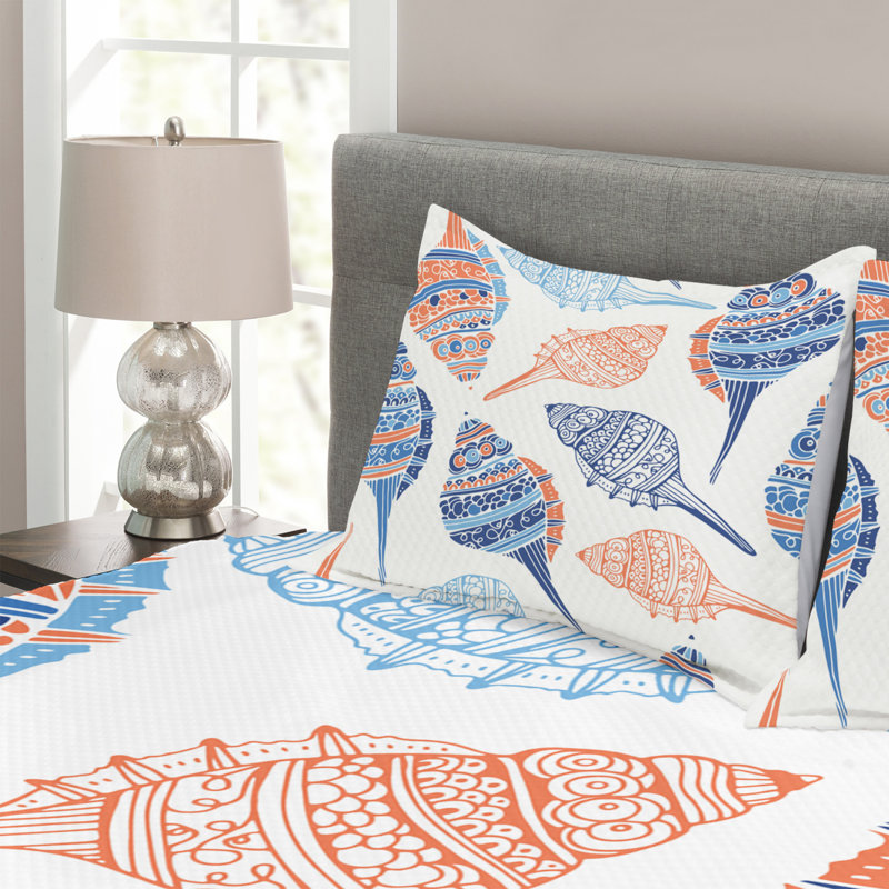 Sealife Sea Seashells Bedspread Set, 220 x 264 cm