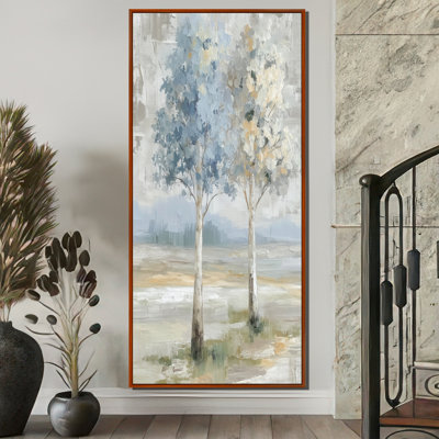 «Sprint Time Floral Trees Forest Dream - Trees», reproduction d'art sur toile bleu nature