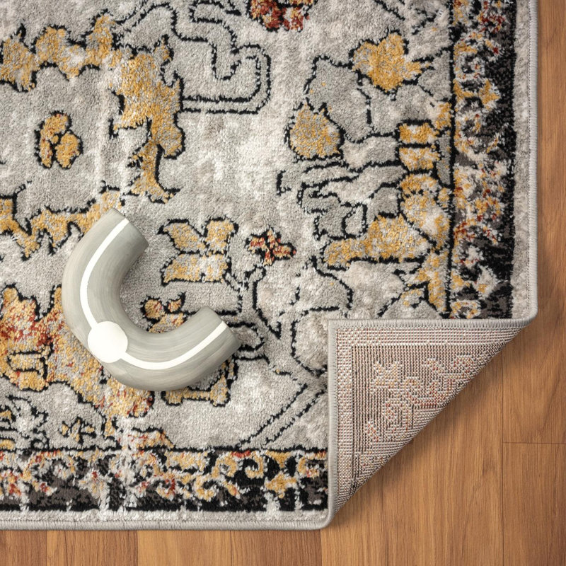 Tapis oriental à motif floral sans perte de poils, Rectangle 6 pi 7 po x 9 pi 2 po