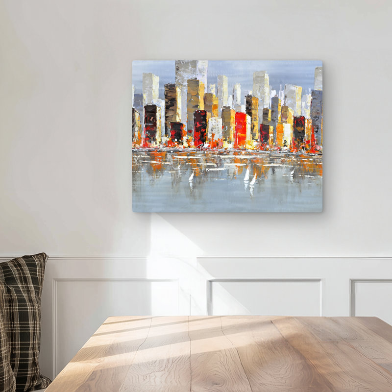 Colorful Buildings with Water Reflection - Yellow Cities Metal Print