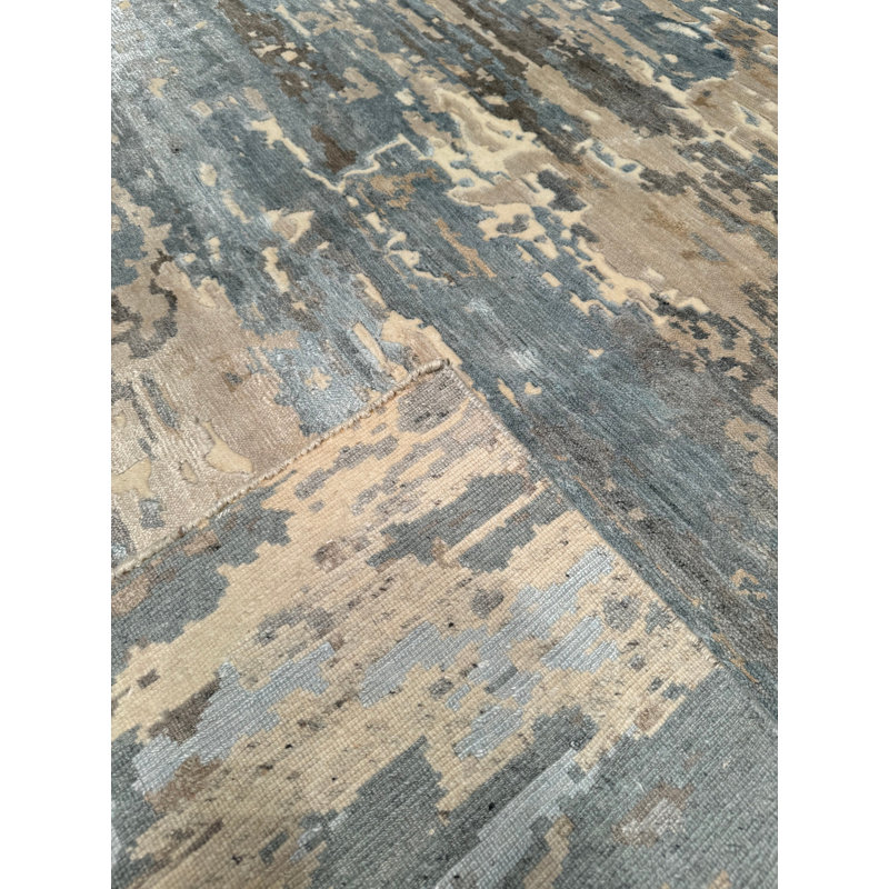 Tapis bleu crème en laine noué à la main Original Original