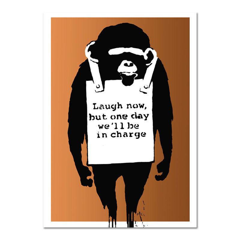 Laugh Now by Banksy - Unframed Graphic Art on Glass, 95cm H x 65cm W
