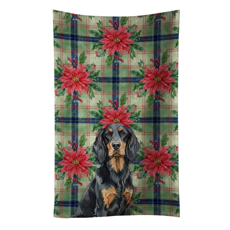 Gordon Setter Christmas PoinsettIas Kitchen Towel, Black/Brown Gordon Setter