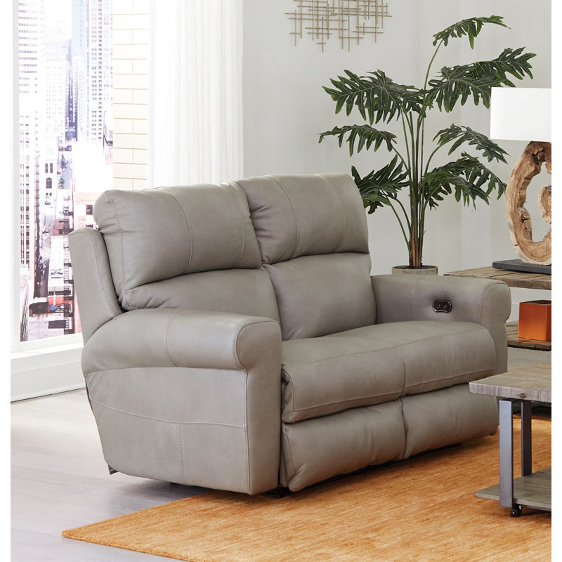 Nicey 76" Italian Leather Power Reclining Loveseat, Similicuir beige