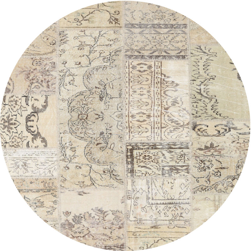 Tapis contemporain beige / brun, Rond 7 pi