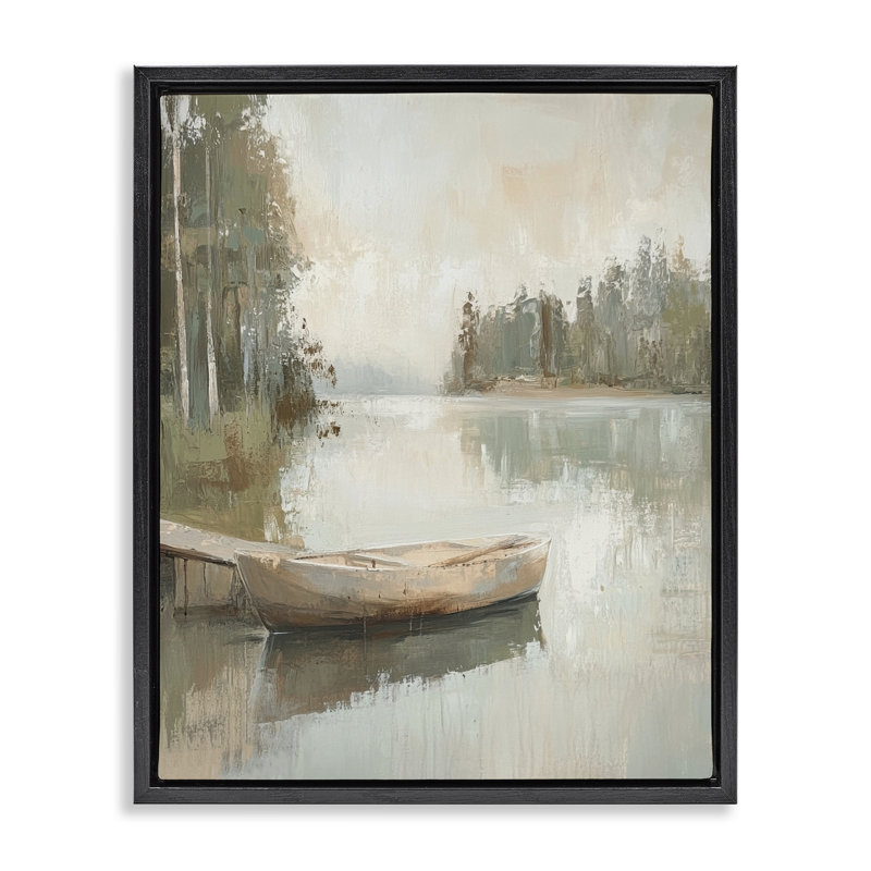 Cadre flottant Canoe at Quiet Dock, design par Petal Prints Design, Cadre flottant noir de jais, H 21 po x l 17 po