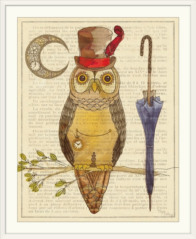« i » par elyse deneige, impression Steampunk Owl, Cadre blanc, H 23 po x l 20 po x P 1 po