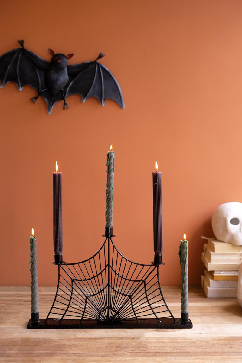  Halloween Spider Web Wire Taper Candle Candelabra Black Metal - 19.50" L